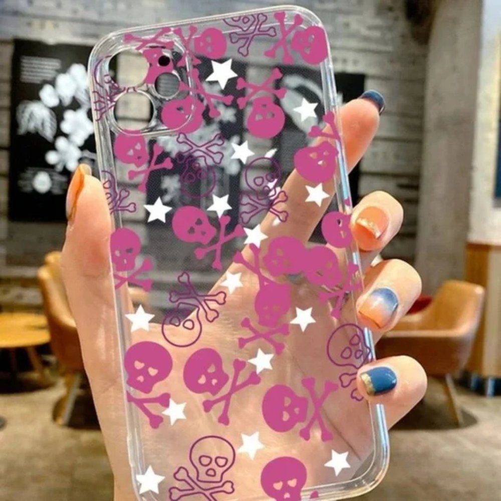 iphone 13 Pink Skull Clear Case/Cover - Picture 2 of 3